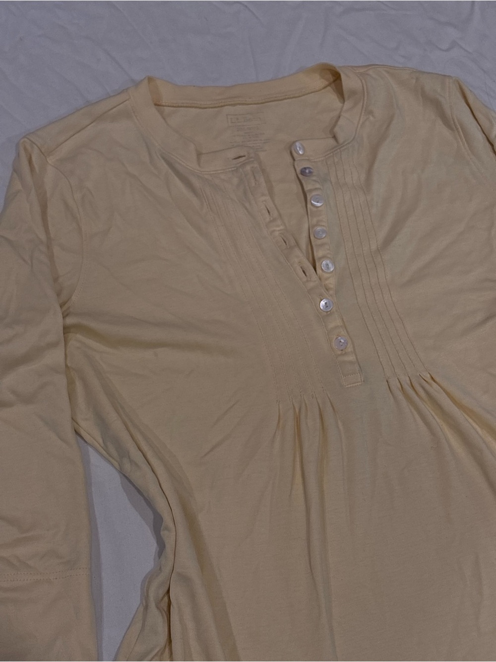 Women’s Cotton Butter Yellow Button-Front Pintuck Quarter Sleeve Top L.L Bean